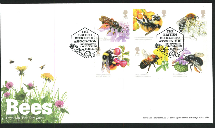 2015 Bees Set First Day Cover, The British Beekeepers Association / Kenilworth Postmark